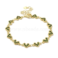 Rack Plating Brass Micro Pave Cubic Zirconia Heart Link Chain Bracelets for Women, Cadmium Free & Lead Free, Long-Lasting Plated, Real 18K Gold Plated, Green, 7-1/2 inch(19cm)(BJEW-P323-09G-04)