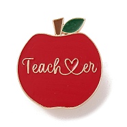 Teacher's Day Theme Rack Plating Light Gold Alloy Brooches, Enamel Pins, Apple, 27.5x25x1.5mm(JEWB-Z016-01KCG-16)