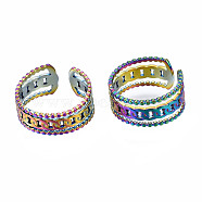 Curb Chain Shape Cuff Rings, Hollow Wide 3 Line Open Rings, Rainbow Color 304 Stainless Steel Rings for Women, US Size 9 1/2(19.3mm)(RJEW-N038-012)