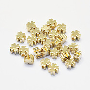 Long-Lasting Plated Brass Beads, Real 18K Gold Plated, Nickel Free, Four Leaf Clover, 5x5x2.5mm, Hole: 1.5mm(KK-K193-057G-NF)