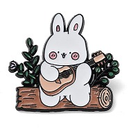 Cartoon Camping Rabbit Enamel Pins, Black Zinc Alloy Badge for Women, Guitar, 34.5x38x2mm(JEWB-Q036-01A)