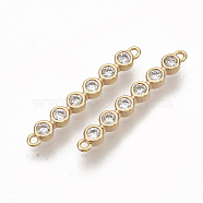 Brass Cubic Zirconia Links connectors, Nickel Free, Rectangle, Clear, Bar, Real 18K Gold Plated, 22x3x2mm, Hole: 0.9mm(KK-T050-37G-NF)