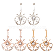 3 Pairs 3 Colors Crystal Rhinestone Sun with Moon Dangle Stud Earrings, Alloy Jewelry for Women, Mixed Color, 35mm, Pin: 0.7mm, 1 Pair/color(EJEW-AN0001-72)