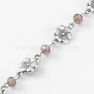 Handmade Glass Rondelle Beads Chains for Necklaces Bracelets Making, with Tibetan Style Alloy Flower Links and Iron Eye Pin, Unwelded, Gray, 39.3 inch(AJEW-JB00079-05)