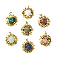 Ion Plating(IP) 304 Stainless Steel Pave Faceted Natural & Synthetic Mixed Gemstone Pendants, Sun Charms, Real 14K Gold Plated, 22x19.5x5mm(FIND-Z028-38)