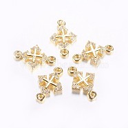 Long-Lasting Plated Brass Micro Pave Cubic Zirconia Links, Clear, Cross, Real 18K Gold Plated, 14.5x9.5x2mm, Hole: 1.5mm(X-ZIRC-F069-29G)