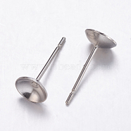 304 Stainless Steel Stud Earrings Findings, Stainless Steel Color, Tray: 5mm, 13x6mm, Pin: 0.7mm(X-STAS-K146-016-6mm)