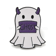 Halloween Theme Enamel Pins, Black Alloy Badge for Backpack Clothes, Ghost, 24.5x21mm(JEWB-F032-06)