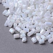 Opaque Rainbow Two Cut Glass Seed Beads, AB Color Plated, Round Hole, Hexagon, White, 2~6x2mm, Hole: 0.5mm, about 21000pcs/450g, 450g/bag(SEED-Q022-401)