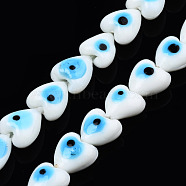 Handmade Evil Eye Lampwork Beads Strands, Heart, White, 12~12.5x12~13x7.5mm, Hole: 1.2mm, about 33pcs/strand, 14.76 inch(37.5cm)(LAMP-N029-010K)