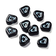 Opaque Acrylic Beads, Metal Enlaced, Heart, Black, 12.5x14.5x5mm, Hole: 1.8mm, about 750pcs/500g(OACR-G016-06)