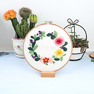 Flower Pattern DIY Embroidery Kit, including Embroidery Needles & Thread, Cotton Linen Cloth, Camellia, 290x290mm(DIY-P077-113)