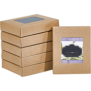 Rectangle Foldable Creative Cardboard Box, Gift Box, with Window, BurlyWood, 10x8x2.05cm(CON-WH0086-16B)