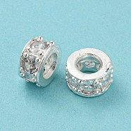 Brass Micro Pave Cubic Zirconia European Beads, Large Hole Beads, Long-Lasting Plated, Lead Free & Cadmium Free, Column, Silver, 11x5.5mm, Hole: 5mm(KK-H452-06S)