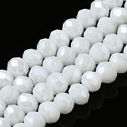 Electroplate Glass Beads Strands, Pearl Luster Plated, Faceted, Rondelle, White, 3.5~3.8x3mm, Hole: 0.4mm, about 113~115pcs/strand, 32.5~33cm(EGLA-A044-P3mm-A01)