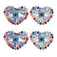 Polyester Embroidery Clothing Patches, Glass Rhinestone Applique, with Felt Base & Brass Finding, Heart with Evil Eye, Colorful, 53x62x6mm(DIY-WH0043-17)