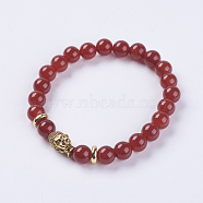 Natural Carnelian Beads Stretch Bracelets, with Alloy Finding, Buddha's Head, Dyed, 2-1/8 inch(55mm)(BJEW-E325-D21)