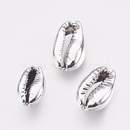 Electroplated Shell Beads, Cowrie Shells, Silver, 12~19x8~13x4~6mm(BSHE-E024-01A-S)