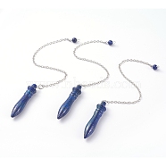 Natural Lapis Lazuli Pointed Dowsing Pendulums, with Brass Cable Chains, Bullet, 238~255mm, Hole: 2.5mm, Pendants: 53x12mm(G-J386-A05)