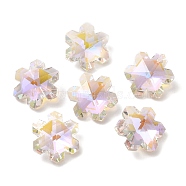 Electroplate Transparent Glass Pendants, Back Plated, Faceted, Snowflake Charms, Clear, 19.5x17x9mm, Hole: 1.2mm(GLAA-A008-05D)