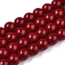 Opaque Solid Color Glass Beads Strands, Round, Dark Red, 8~8.5mm, Hole: 1.5mm, about 51~53pcs/strand, 14.96 inch~15.55 inch(38~39.7cm)(X-GLAA-T032-P8mm-05)