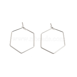 Brass Hoop Earring Findings, Hexagon, Real Platinum Plated, 25.5x20x0.7mm(KK-R112-039B)