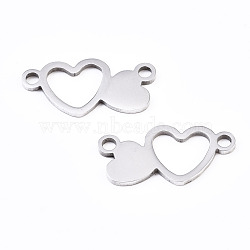 201 Stainless Steel Link Connectors, Laser Cut, Double Heart, Stainless Steel Color, 9x18x1mm, Hole: 1.6mm(STAS-S110-104P)