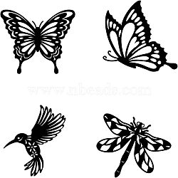 MDF Wood Wall Art Decorations, Home Hanging Ornaments, Butterfly & Dragonfly & Hummingbird, Animal Pattern, 270~300x250~300mm, 4pcs/set(HJEW-WH0049-013)