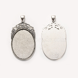 Tibetan Style Alloy Oval Big Pendants Cabochon Settings, Cadmium Free & Lead Free, Antique Silver, Tray: 30x40mm, 60x32x2mm, Hole: 5x7mm, about 120pcs/kg(PALLOY-J494-62AS)