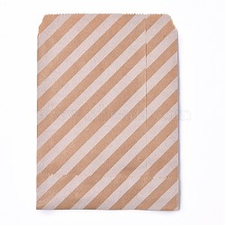 Kraft Paper Bags, No Handles, Food Storage Bags, BurlyWood, Stripe Pattern, 18x13cm(CARB-P001-D02-06)