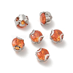 Round, Stainless Steel Prong Settings, with Cubic Zirconia Faceted, Dark Orange, 3x3mm, Hole: 0.8mm(STAS-M104-01D)