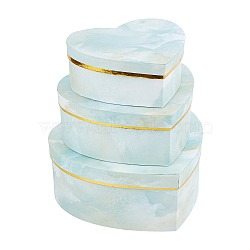 Marble Texture Pattern Paper Cardboard Jewelry Boxes, Heart, Honeydew, 21.3x19.8x9.05cm, 18.5x16.6x7.6cm, 15.6x13.9x6.3cm, 3pcs/set(CON-BC0006-17D)