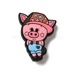 Cartoon Animal Silicone Beads, Pink, Pig, 29x22x8mm, Hole: 2mm(SIL-S007-05E)