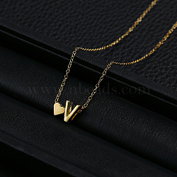 Alloy Letter Heart Pendant Necklaces for Women, Golden, Letter V, 15.75 inch(40cm)(WGBB55E-18)