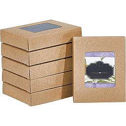 Rectangle Foldable Creative Cardboard Box, Gift Box, with Window, BurlyWood, 10x8x2.05cm(CON-WH0086-16B)