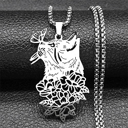 304 Stainless Steel Pendant Necklaces, Cat, Stainless Steel Color, 23.62 inch(60cm)(NJEW-C066-19P)