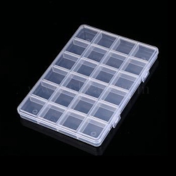 Transparent Plastic Bead Containers, with 24 Compartments, for DIY Art Craft, Nail Diamonds, Bead Storage, Rectangle, Clear, 19.2x13.2x1.5cm(CON-YW0001-42)