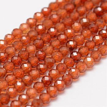 Natural Garnet Beads Strands, Faceted, Round, 3mm, Hole: 0.5~0.6mm, about 127~135pcs/strand, 15.3~15.7 inch(39~40cm)