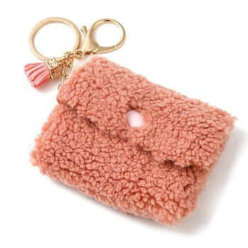 Cute Plush Keychain Coin Purse, Pellet Fleece Coin Wallet with Tassel & Key Ring, Change Purse for Car Key ID Cards, Coral, 9x7cm