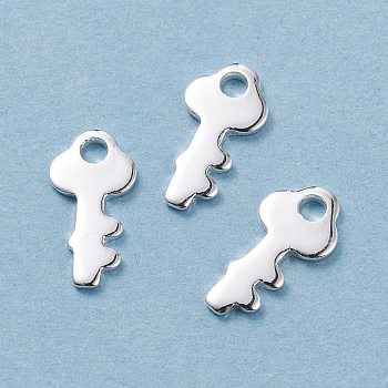 304 Stainless Steel Charms, Key, Silver, 13x6.5x1.5mm, Hole: 1.5mm