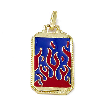 Alloy Enamel Pendants, Rectangle, Tarot Pattern Charm, Golden, Medium Blue & Red, Fire Pattern, 26x14x2mm, Hole: 2x3mm
