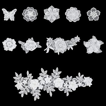 Lace Embroidery Sewing Fiber, DIY Garment Accessories, Flower, White, 10pcs/set