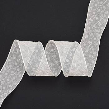 20 Yards Polyester Mesh Ribbon, Pleated Polka Dot Ribbon for Wedding, Gift, Party Decoration, Old Lace, 1-5/8 inch(42mm), about 20.00 Yards(18.29m)/Roll