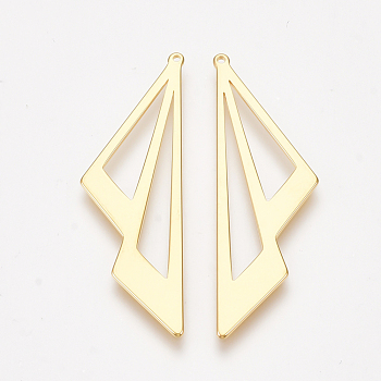 Brass Pendants, Double Triangle, Nickel Free, Real 18K Gold Plated, 39.5x12.5x1mm, Hole: 0.8mm