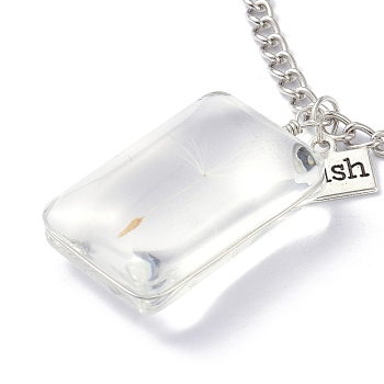 Dandelion Seed Wish Necklace for Teen Girl Women Gift, Transparent Rectangle Glass Pendant Necklace, with Iron Chain, Clear, 24.41 inch(62cm)