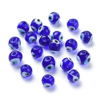 Handmade Lampwork Beads, Evil Eye, Round, Blue, about 10mm in diameter, hole: 1mm