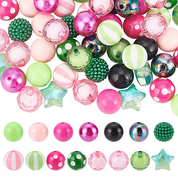 60Pcs 15 Style Mixed Style Acrylic Beads Sets, Round & Star, Mixed Color, 19~20mm