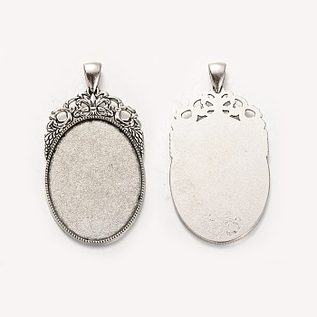 Tibetan Style Alloy Oval Big Pendants Cabochon Settings, Cadmium Free & Lead Free, Antique Silver, Tray: 30x40mm, 60x32x2mm, Hole: 5x7mm, about 120pcs/kg