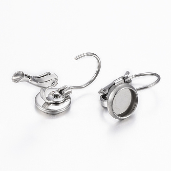 304 Stainless Steel Leverback Earring Findings, Flat Round, Stainless Steel Color, 17x8mm, Pin: 0.8mm, Tray: 6mm