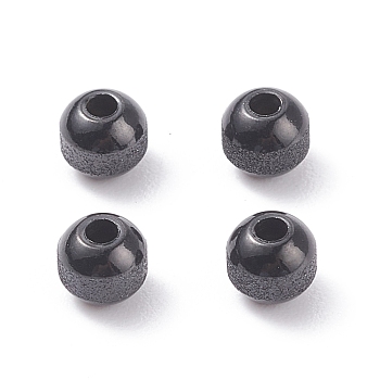 Textured 304 Stainless Steel Beads, Round, Electrophoresis Black, 5mm, Hole: 1.6mm